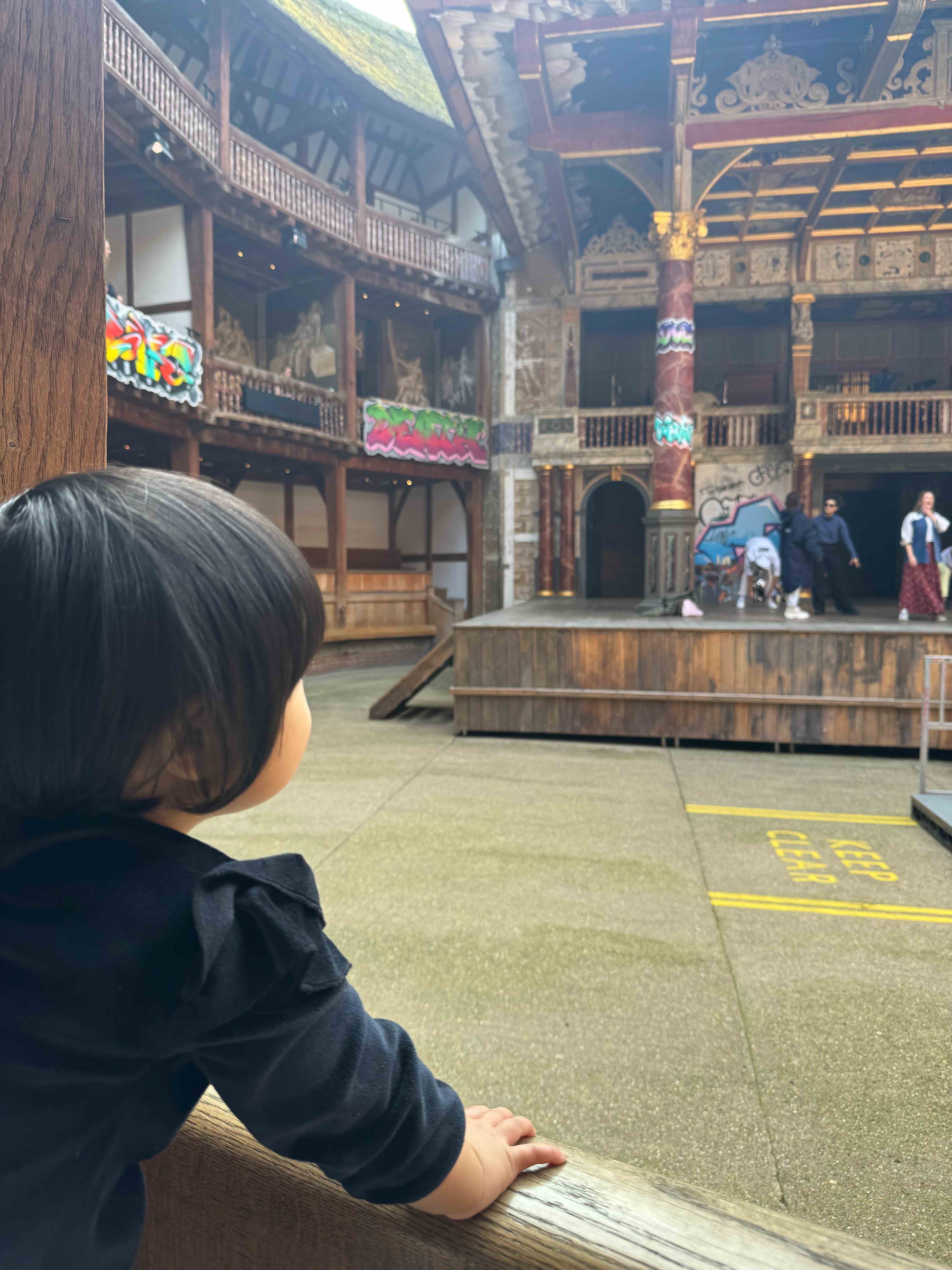 Watching rehersals at the Globe Theater